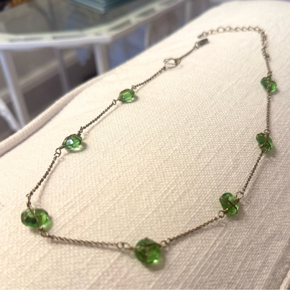 Faceted Green Beaded Necklace with Gold Chain
